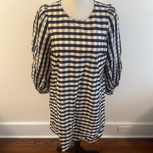 H&M Gingham Balloon Long Puff Sleeves Dress Small Black and White - Picture 2 of 9